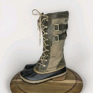 Sorel NL2273-213 Waterproof Snow Boots Leather Olive Green Womens size 13 Winter